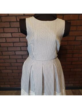 Madison Leigh Blue Seersucker dress with Lace trim